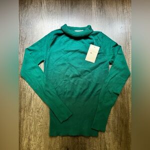 Pink Rose Teal Turtleneck Sweater